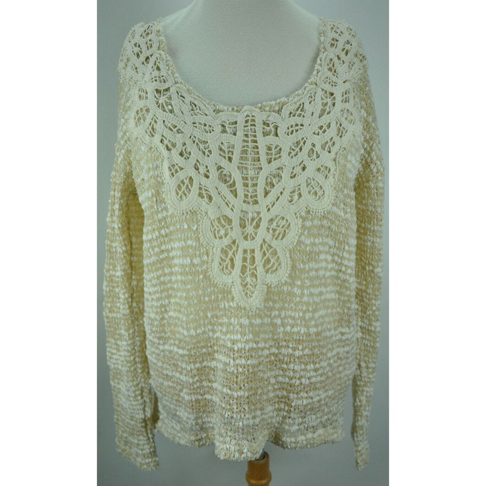 Anthropology a’reve  beige/white long sleeve tweed back tie sweater sz Small